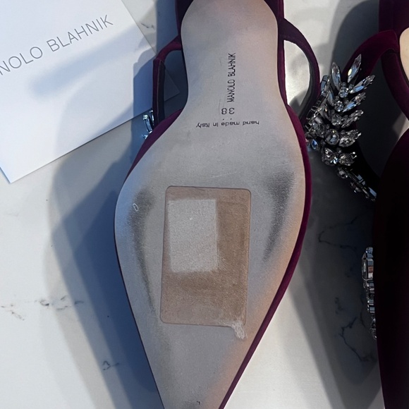 MANOLO BLAHNIK - LURUM - Burgundy VELVET Crystal Embellished - Picture 15 of 16